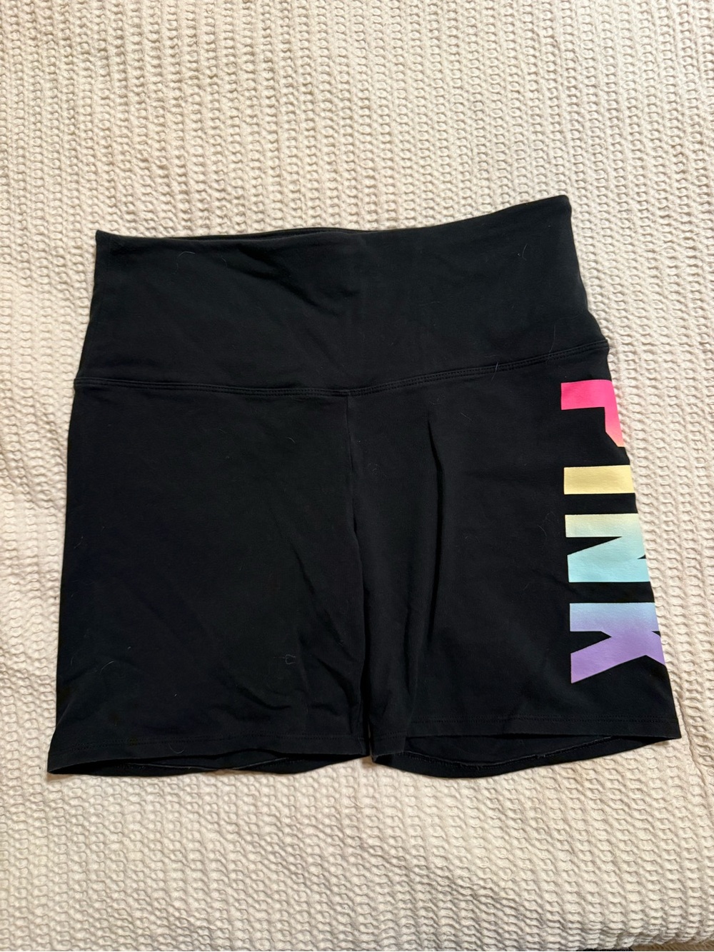 PINK Victoria's Secret Black Bike Shorts with Rainbow PINK Side Logo